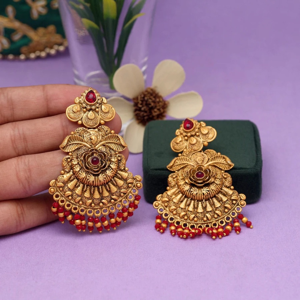 Maroon Color Matte Gold Earrings